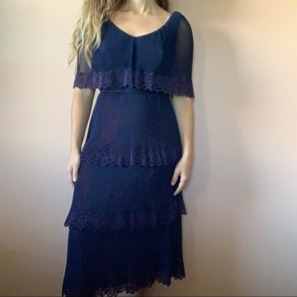 Vintage 1960s Cape Dress -Navy Blue Lace